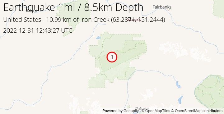 Earthquake ml1 - 10.99 km of Iron Creek - United States