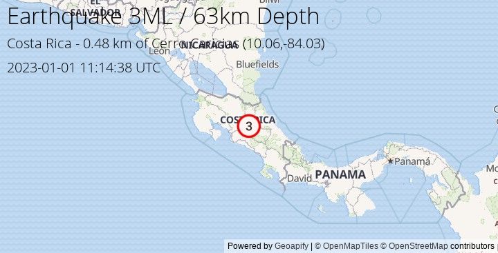 Earthquake ML3 - 0.483 km of Cerro Caricias - Costa Rica