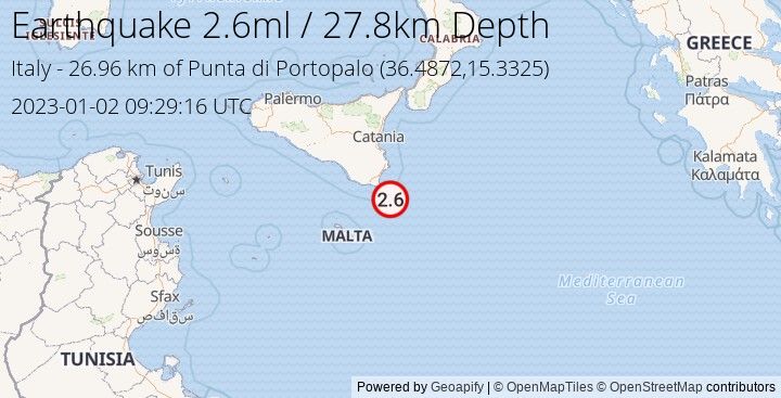 Earthquake ml2.6 - 26.963 km of Punta di Portopalo - Italy