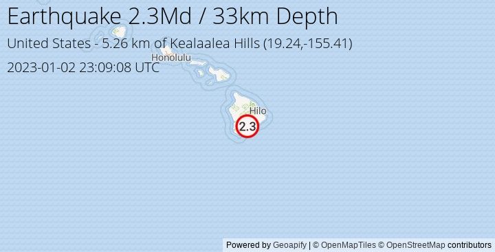 Earthquake Md2.3 - 5.261 km of Kealaalea Hills - United States