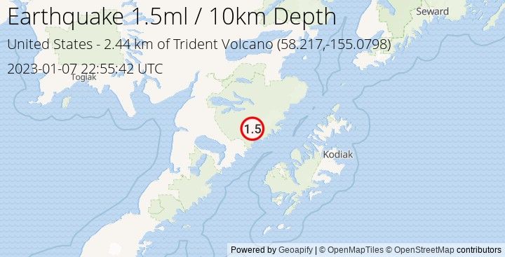 Earthquake ml1.5 - 2.439 km of Trident Volcano - United States