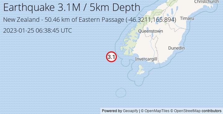 Earthquake M3.1 - 50.458 km of Eastern Passage - New Zealand