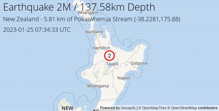 Earthquake M2 - 5.809 km of Pokaiwhenua Stream - New Zealand