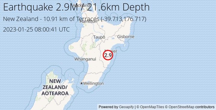 Earthquake M2.9 - 10.909 km of Terraces - New Zealand