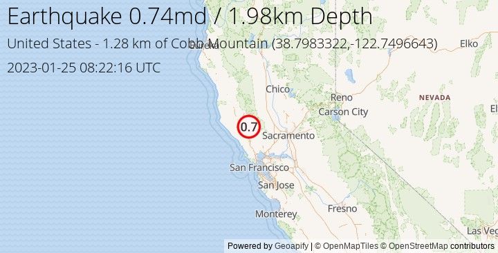 Earthquake md0.74 - 1.281 km of Cobb Mountain - United States