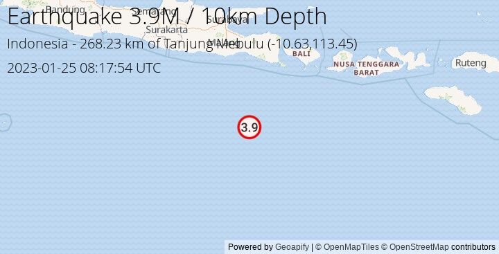 Earthquake M3.9 - 268.234 km of Tanjung Mebulu - Indonesia