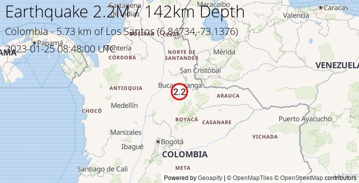 Earthquake M2.2 - 5.734 km of Los Santos - Colombia