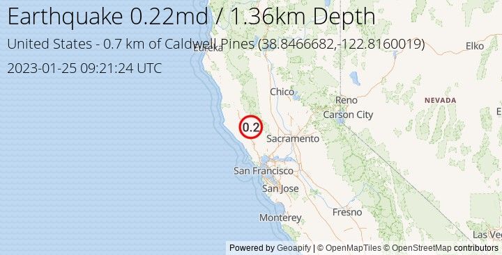 Earthquake md0.22 - 0.702 km of Caldwell Pines - United States