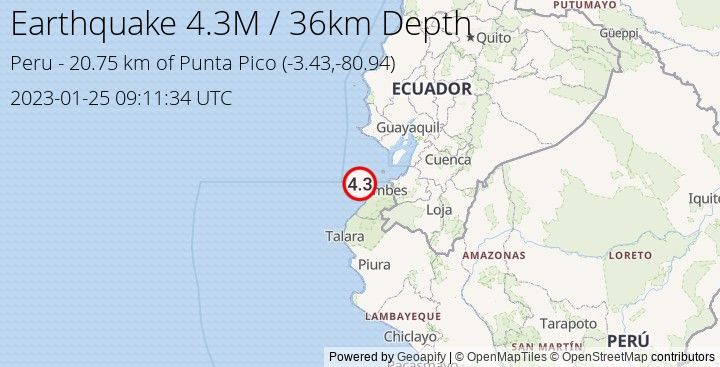 Earthquake M4.3 - 20.752 km of Punta Pico - Peru