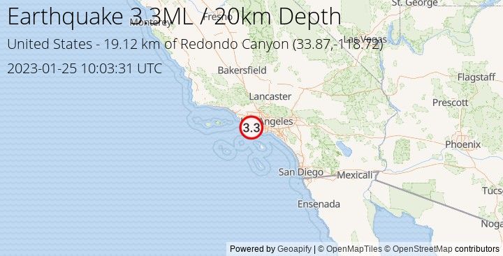 Earthquake ML3.3 - 19.116 km of Redondo Canyon - United States