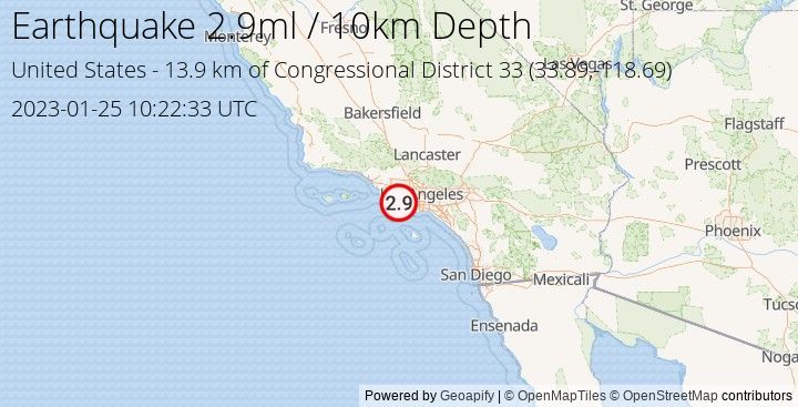 Earthquake ml2.9 - 13.896 km of Congressional District 33 - United States