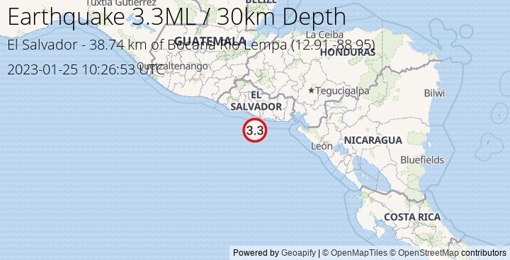 Earthquake ML3.3 - 38.743 km of Bocana Río Lempa - El Salvador
