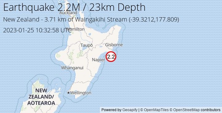 Earthquake M2.2 - 3.706 km of Waingakihi Stream - New Zealand