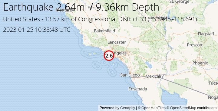 Earthquake ml2.64 - 13.57 km of Congressional District 33 - United States