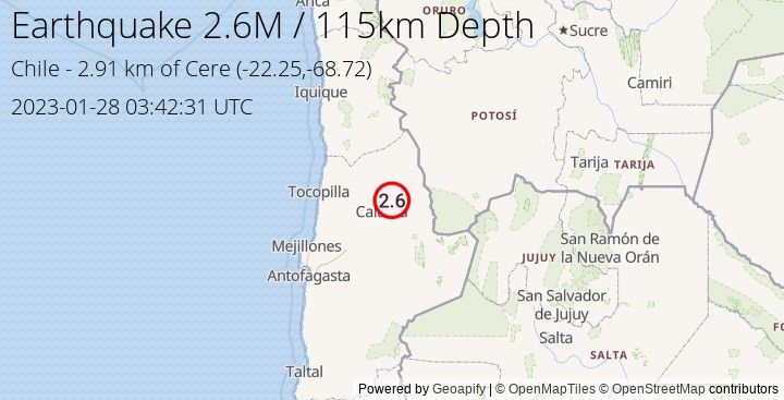 Earthquake M2.6 - 2.909 km of Cere - Chile