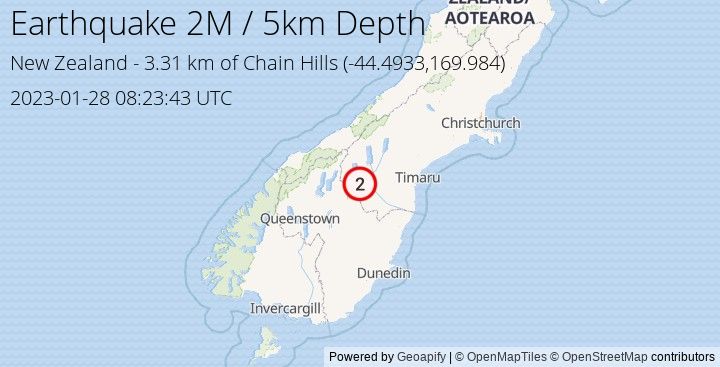 Earthquake M2 - 3.31 km of Chain Hills - New Zealand