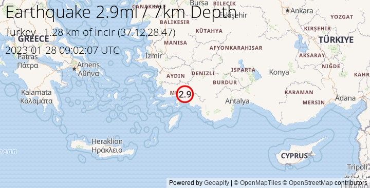 Earthquake ml2.9 - 1.282 km of İncir - Turkey