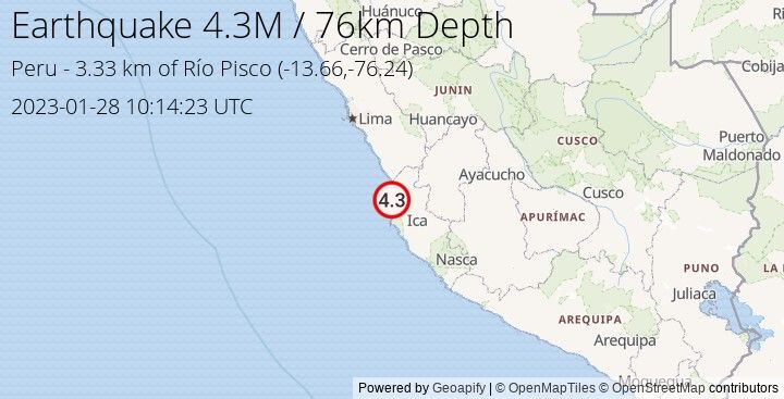 Earthquake M4.3 - 3.33 km of Río Pisco - Peru