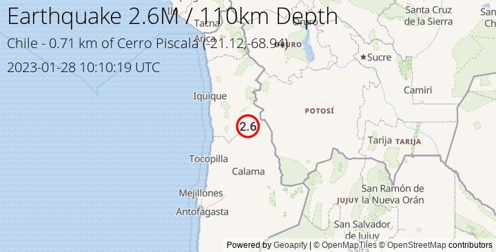 Earthquake M2.6 - 0.706 km of Cerro Piscala - Chile