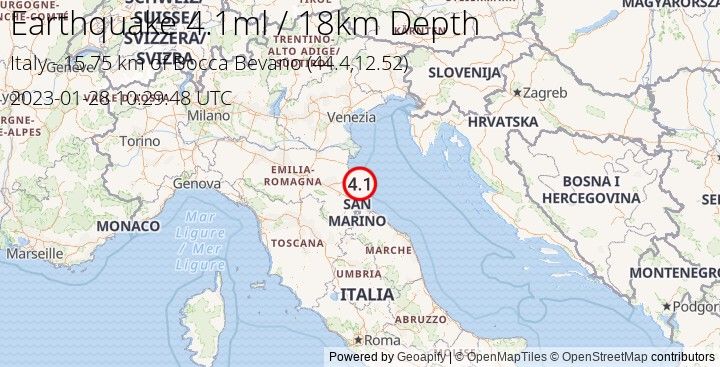 Earthquake ml4.1 - 15.749 km of Bocca Bevano - Italy