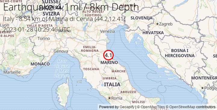 Earthquake ml4.1 - 8.539 km of Marina di Cervia - Italy