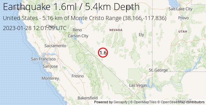 Earthquake ml1.6 - 5.16 km of Monte Cristo Range - United States