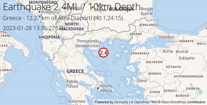 Earthquake ML2.4 - 12.272 km of Ákra Diapórti - Greece