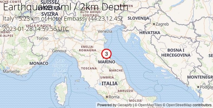 Earthquake ml3 - 5.225 km of Hotel Embassy - Italy