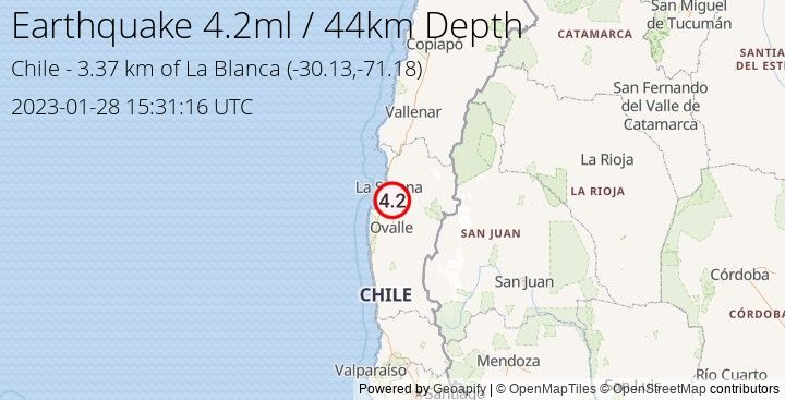 Earthquake ml4.2 - 3.366 km of La Blanca - Chile