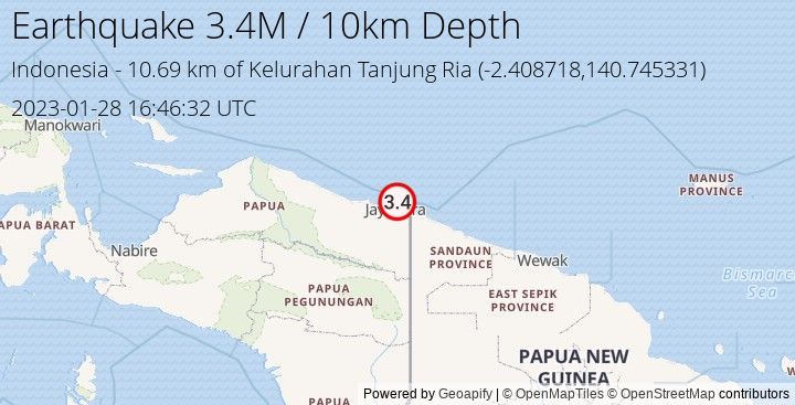 Earthquake M3.4 - 10.685 km of Kelurahan Tanjung Ria - Indonesia