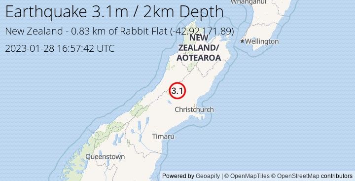 Earthquake m3.1 - 0.826 km of Rabbit Flat - New Zealand
