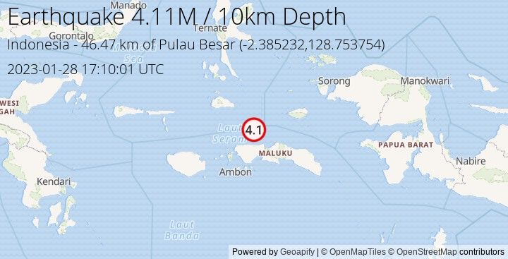 Earthquake M4.11 - 46.474 km of Pulau Besar - Indonesia