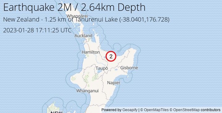 Earthquake M2 - 1.245 km of Tanurenui Lake - New Zealand