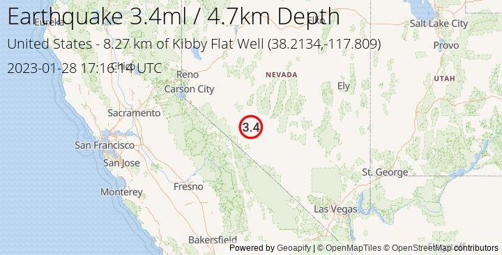 Earthquake ml3.4 - 8.266 km of Kibby Flat Well - United States