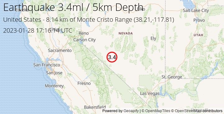 Earthquake ml3.4 - 8.141 km of Monte Cristo Range - United States
