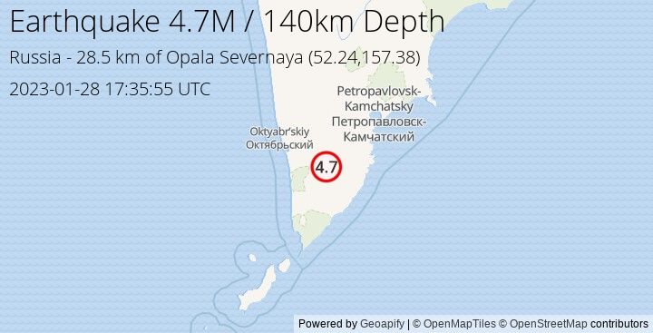 Earthquake M4.7 - 28.501 km of Opala Severnaya - Russia