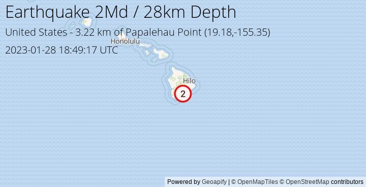 Earthquake Md2 - 3.217 km of Papalehau Point - United States