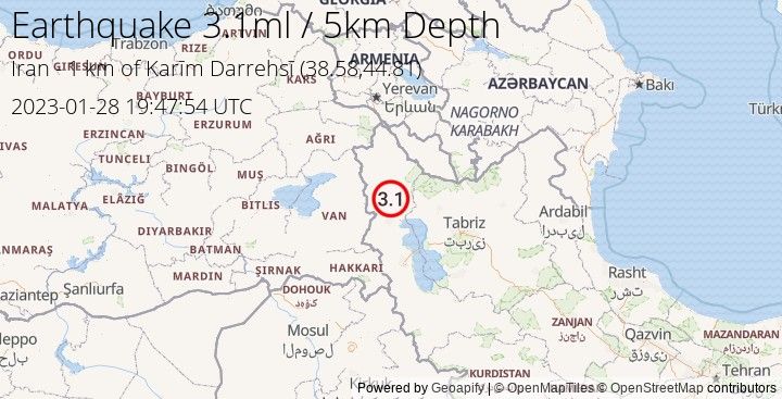 Earthquake ml3.1 - 1.004 km of Karīm Darrehsī - Iran