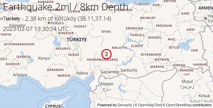 Earthquake ml2 - 2.379 km of Kötüköy - Turkey