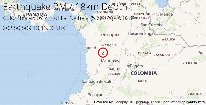 Earthquake M2 - 5.09 km of La Rochela - Colombia