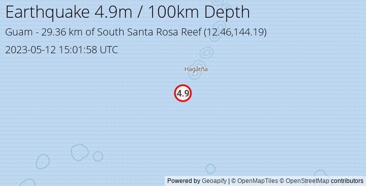 Earthquake m4.9 - 29.363 km of South Santa Rosa Reef - Guam