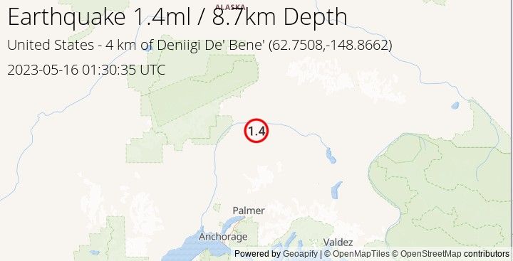 Earthquake ml1.4 - 3.995 km of Deniigi De' Bene' - United States