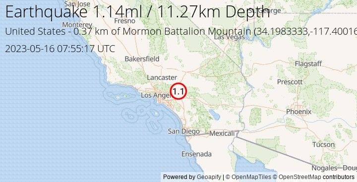 Earthquake ml1.14 - 0.373 km of Mormon Battalion Mountain - United States