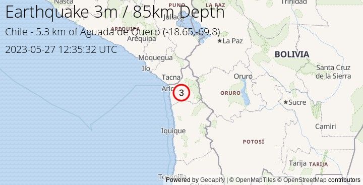 Earthquake m3 - 5.301 km of Aguada de Quero - Chile
