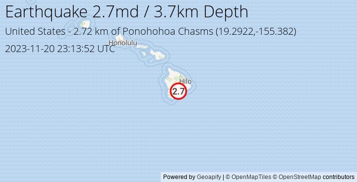 Earthquake md2.7 - 2.722 km of Ponohohoa Chasms - United States
