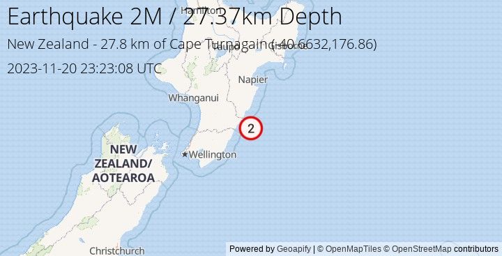 Earthquake M2 - 27.796 km of Cape Turnagain - New Zealand