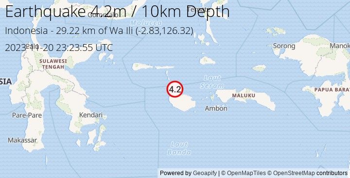 Earthquake m4.2 - 29.222 km of Wa Ili - Indonesia