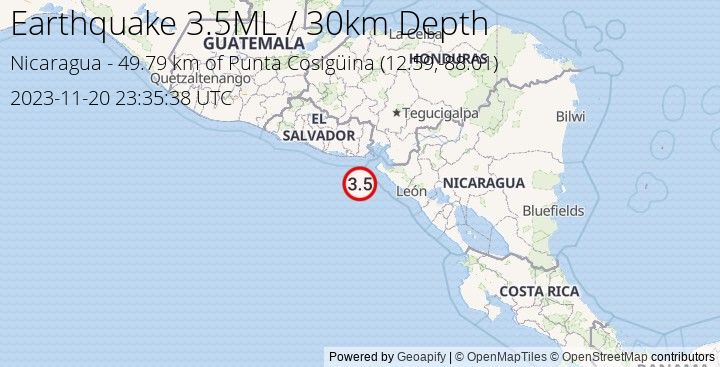 Earthquake ML3.5 - 49.79 km of Punta Cosigüina - Nicaragua