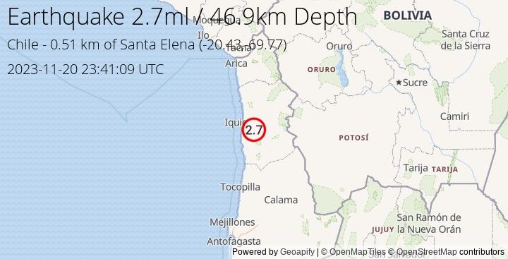 Earthquake ml2.7 - 0.505 km of Santa Elena - Chile
