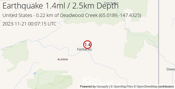 Earthquake ml1.4 - 0.221 km of Deadwood Creek - United States